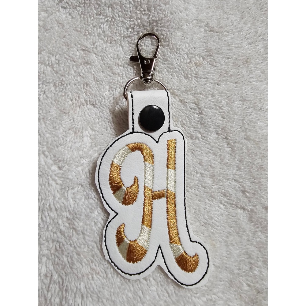 Initial H Keychain Purse Charm‎ Bag Tag Monogram Letter Gold White